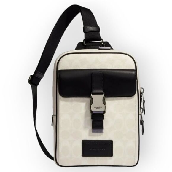 NWT COACH UNISEX Track Pack, Signature Canvas Genuine leather - Picture 1 of 4